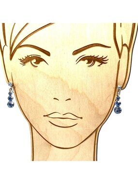 Triple Drop Blue Crystal Earrings, Vintage Silver Tone with Graduated Sparkle